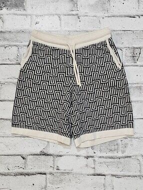 Zara Geometric Knit Shorts Black White Drawstring Casual Lounge Shorts